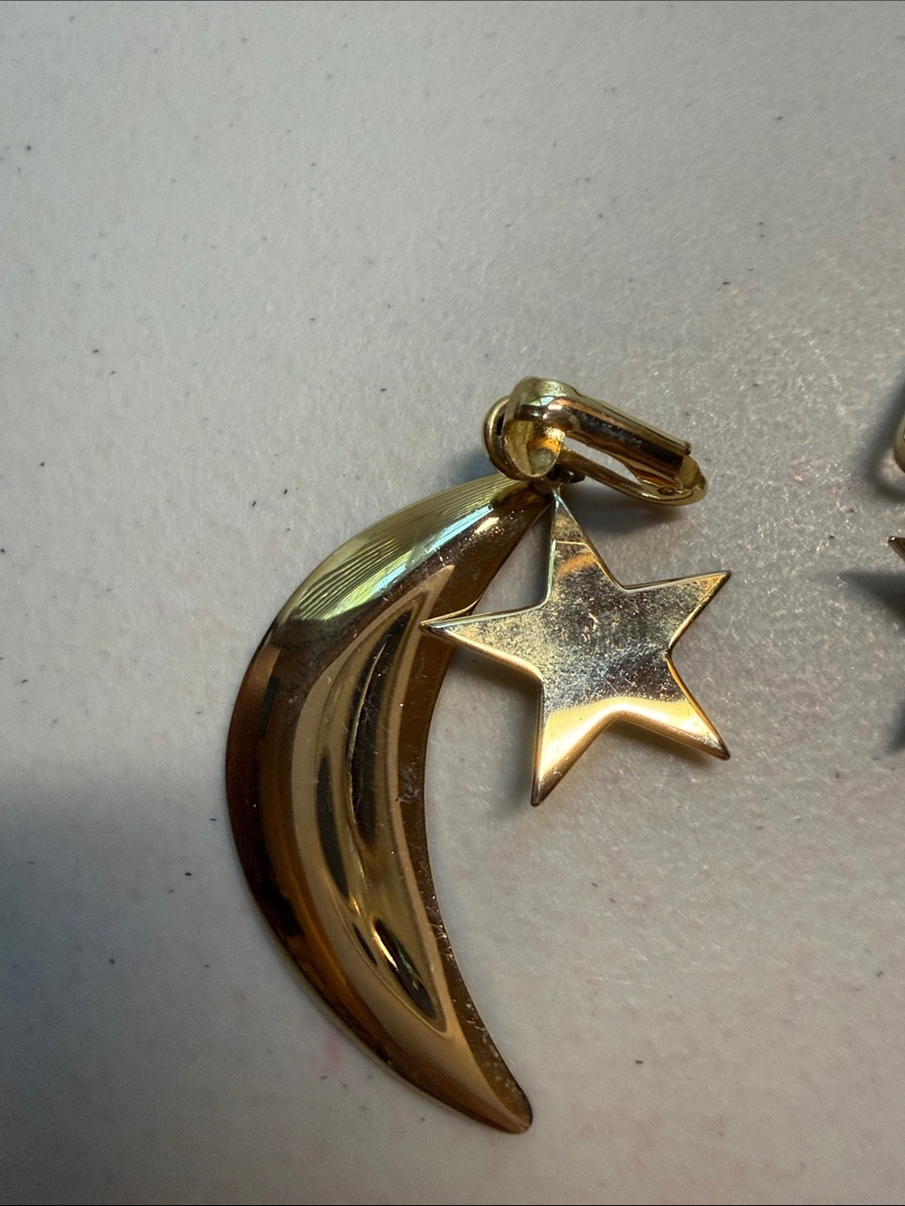 Vintage Goldtone Moon and Star Drop Earrings - Women Jewelry - Picture 3 of 4